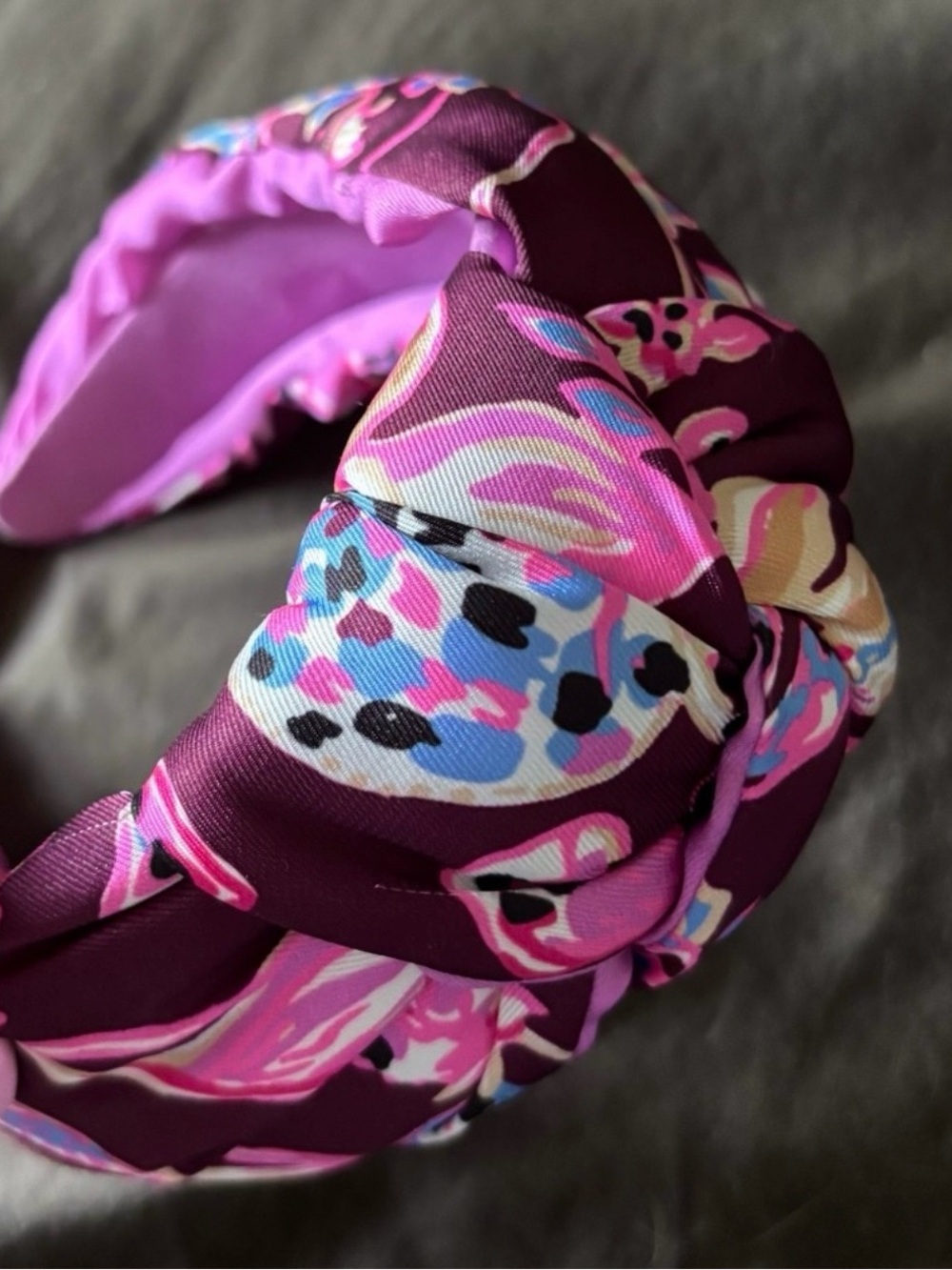 Lilly Pulitzer Knotted Printed Satin Headband in Purple and Pink